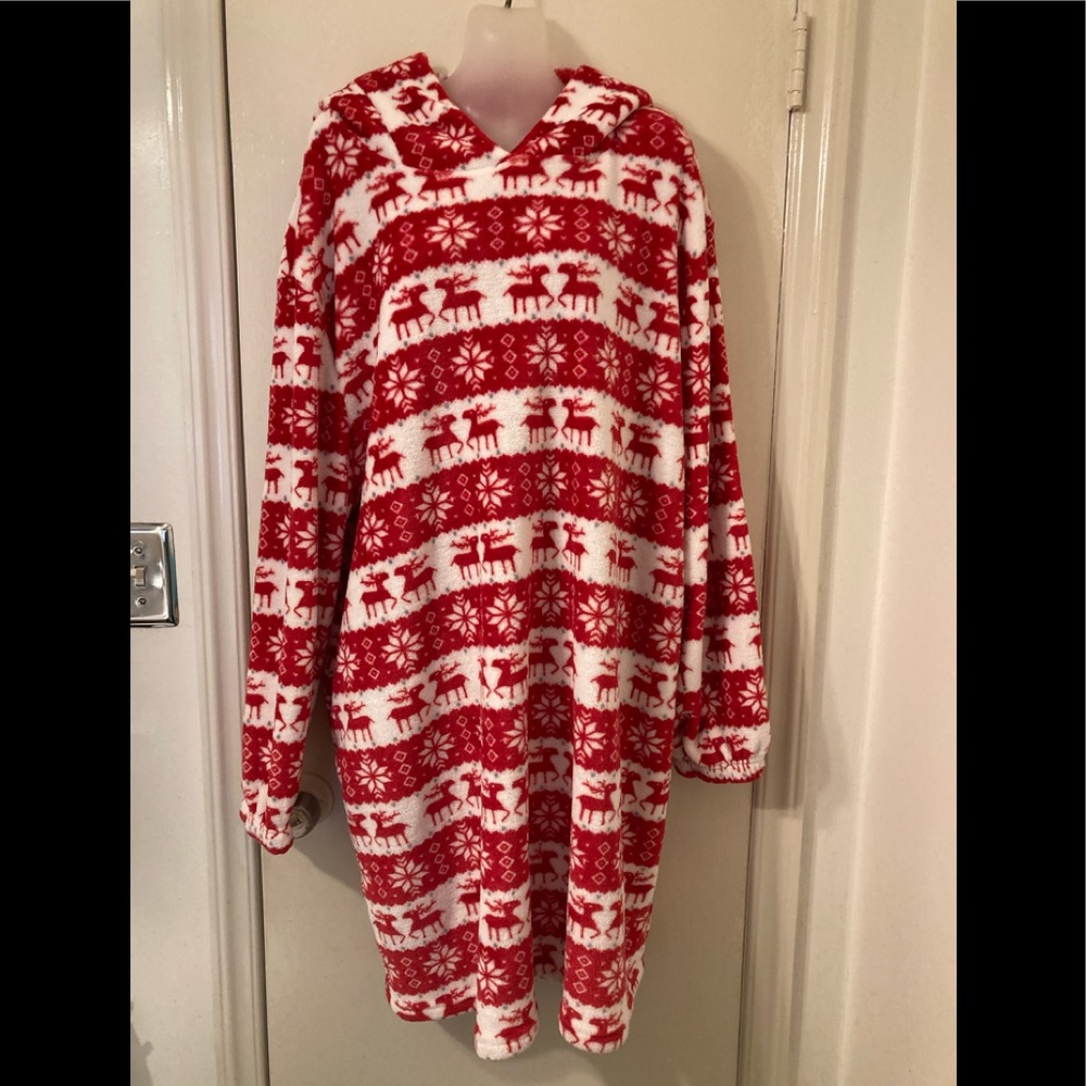 COPY - Christmas Plush Night Gown w/Reindeer Ears Extra Soft & Cozy Red Xmas Sn…